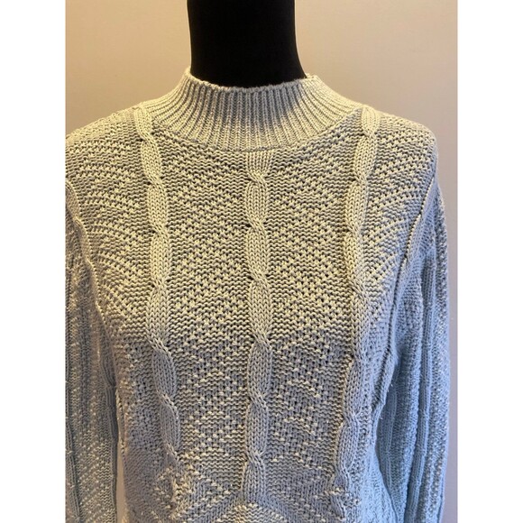 Retro Cable Knit Womens Sweater Crew Neck Soft Sage Green Size Medium Unique - Picture 3 of 12